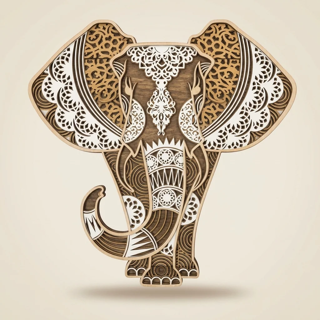 Mandala elefante con grabado ornamental