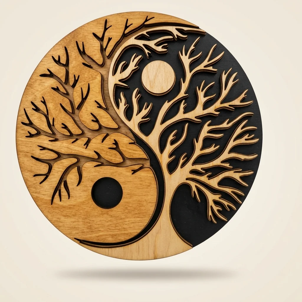 Mandala Yin Yang con árboles de la vida