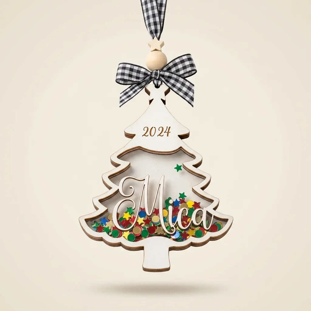 Ornamento navideño árbol shaker con nombre
