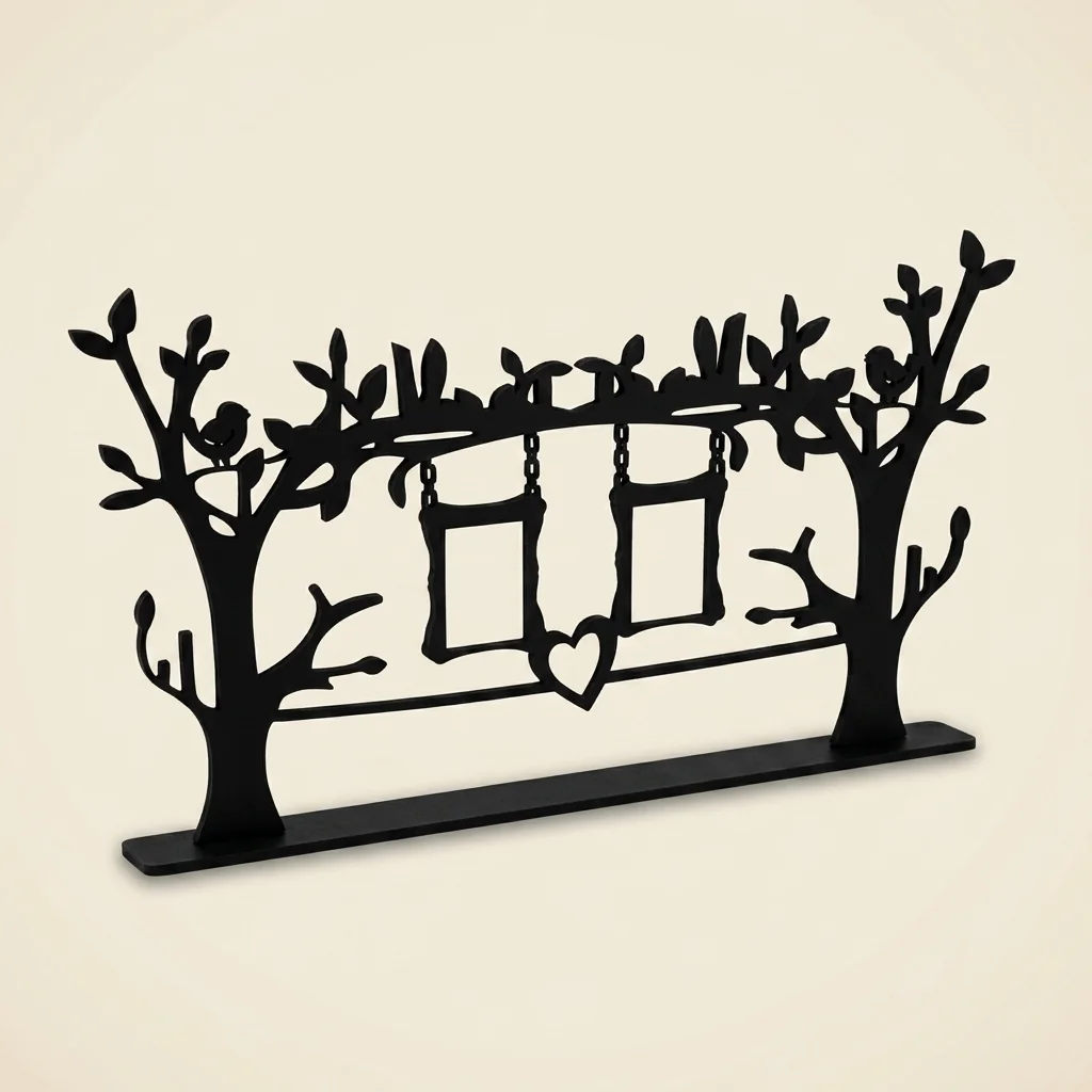 Portarretratos árbol con aves y columpio en madera