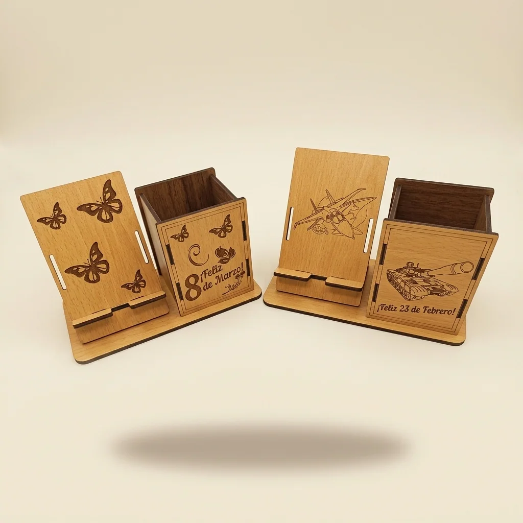 Set de porta lápices con porta celular y mariposas