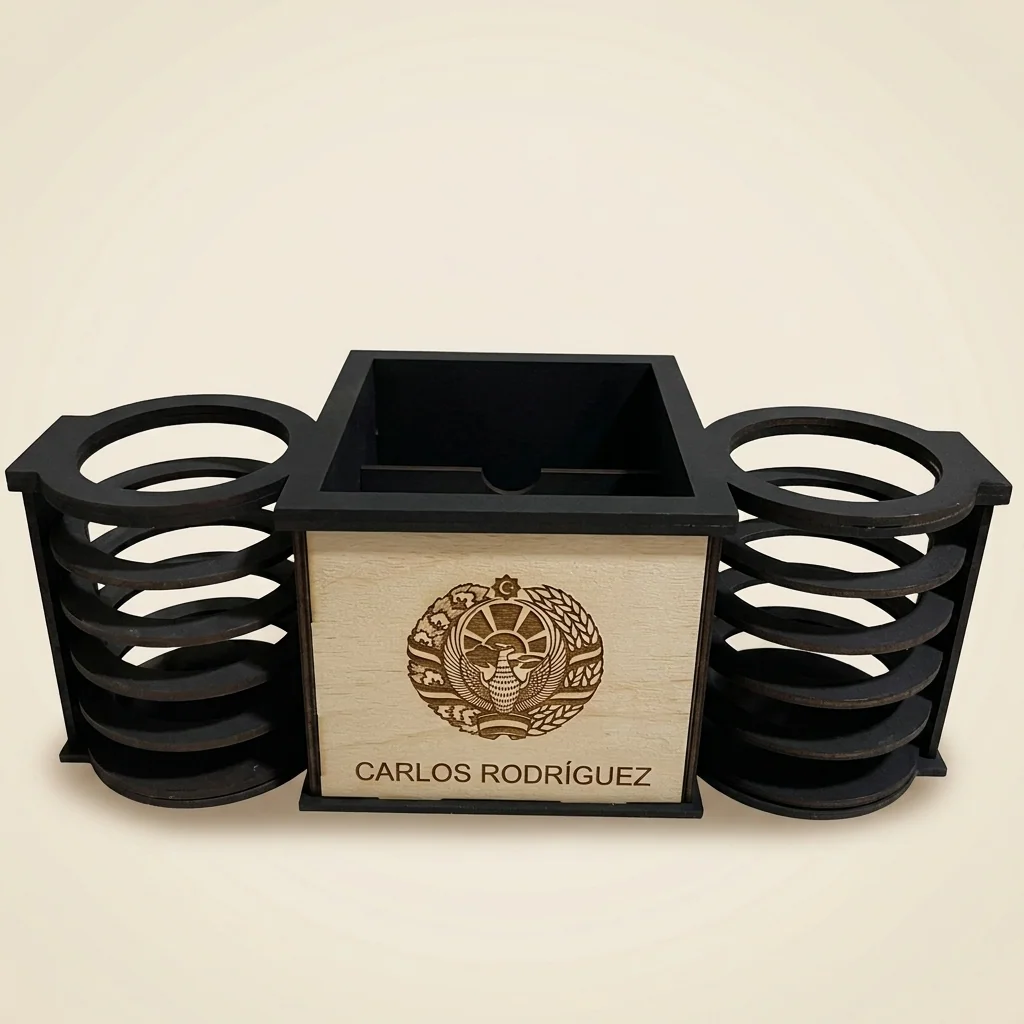 Porta lápices doble con escudo y nombre