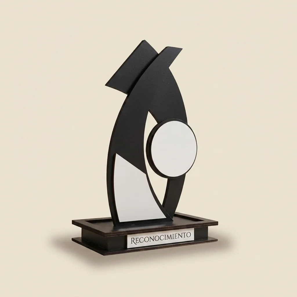 Trofeo moderno con disco grabado 'Reconocimiento'