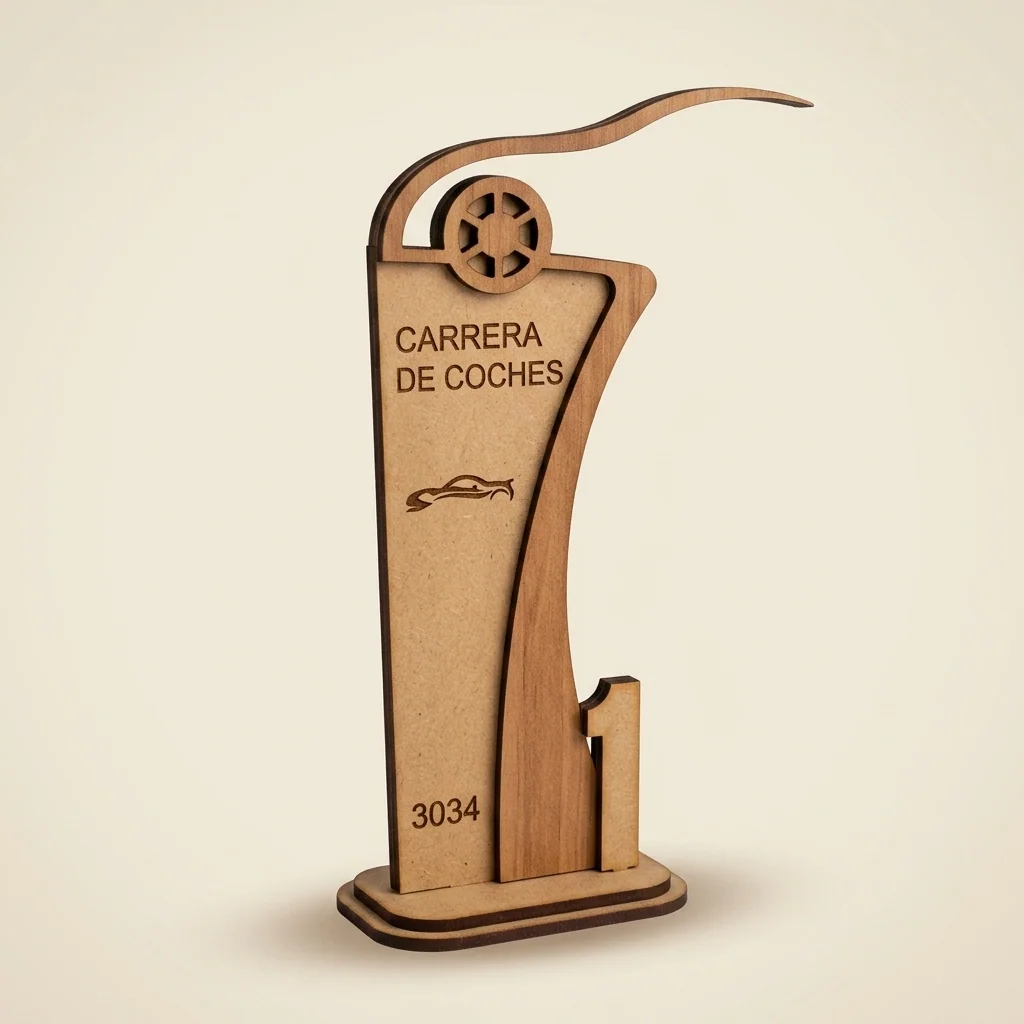 Trofeo 'Carrera de coches' con dorsal personalizado