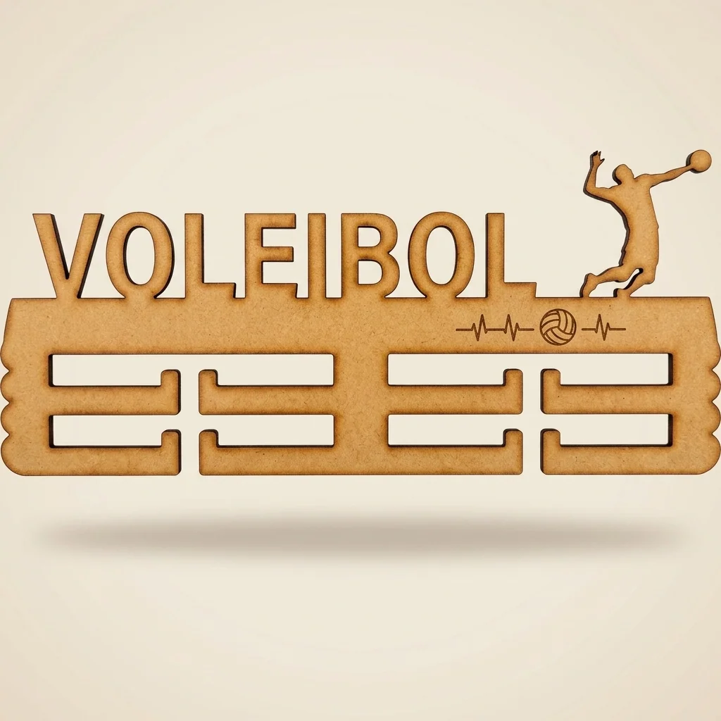 Porta-medallas de voleibol con jugador y balón