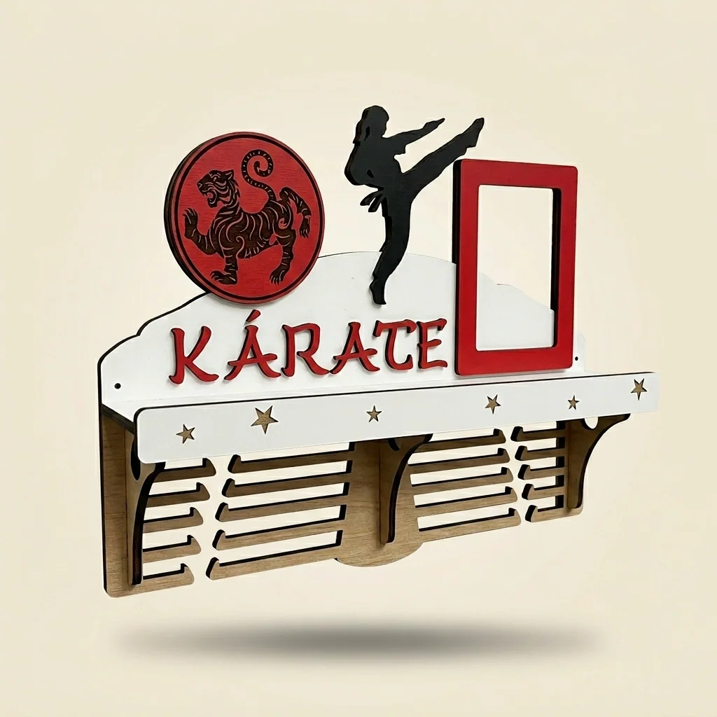 Porta-medallas de karate con marco de foto