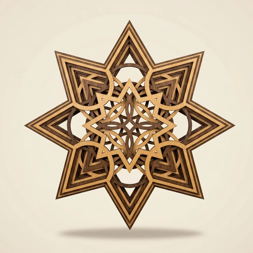 Cuadro mandala estrella multicapa 3D en madera
