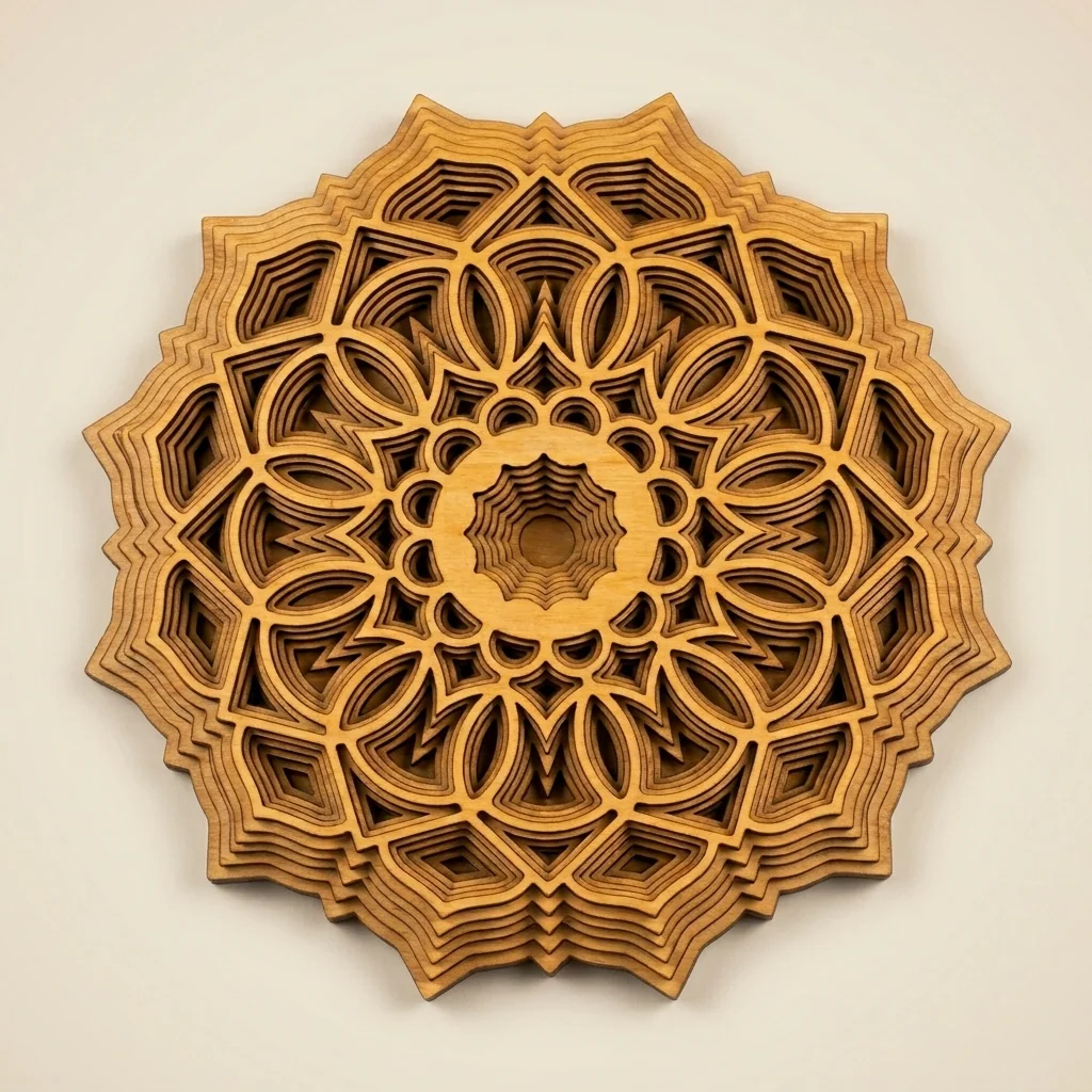Mandala flor de loto multicapa 3D en madera