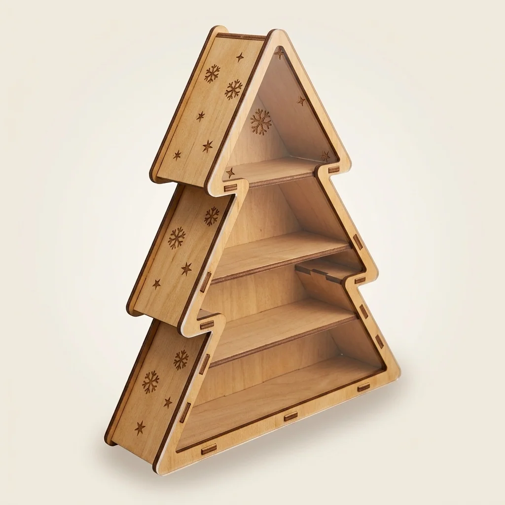 Caja organizadora con forma de árbol de Navidad y repisas