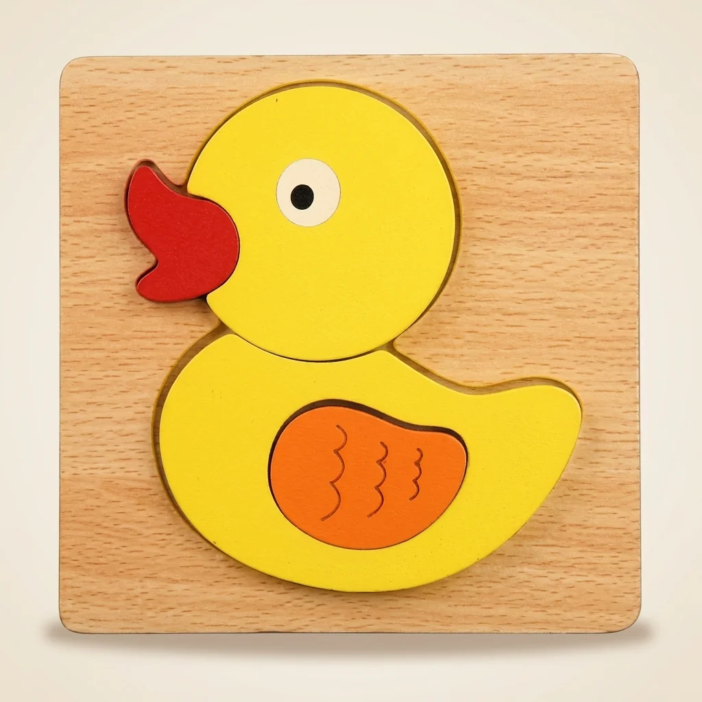 Rompecabezas en capas con forma de pato amarillo