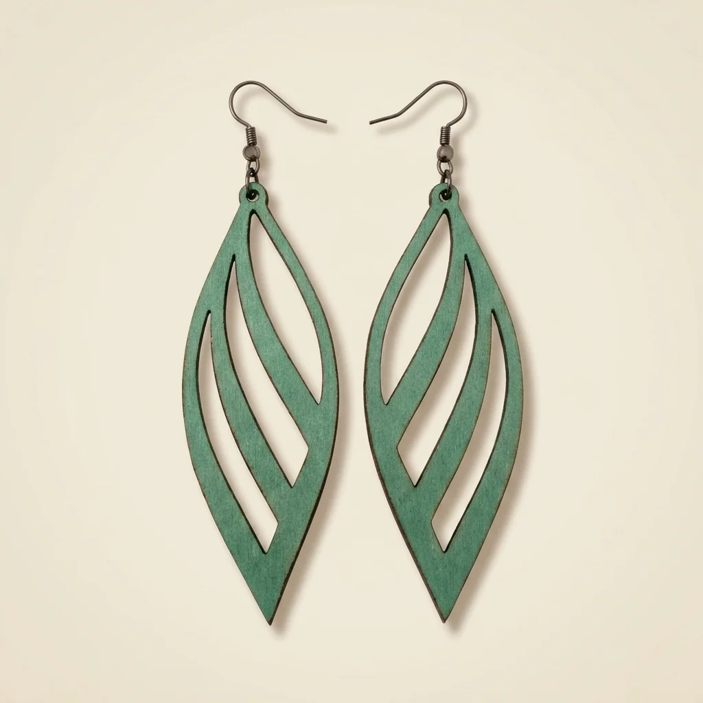 Aretes colgantes en forma de hoja calada (verde)
