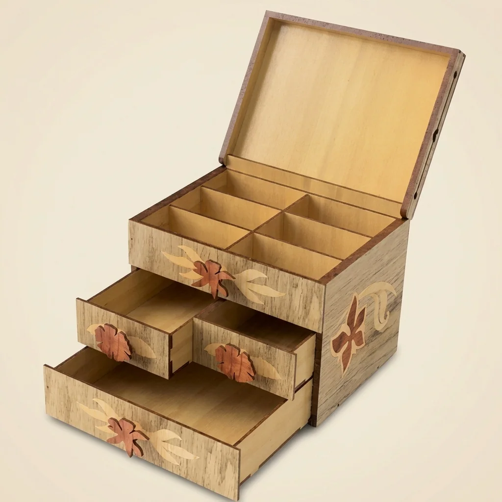 Joyero-organizador escalonado de 3 cajones con grabado floral